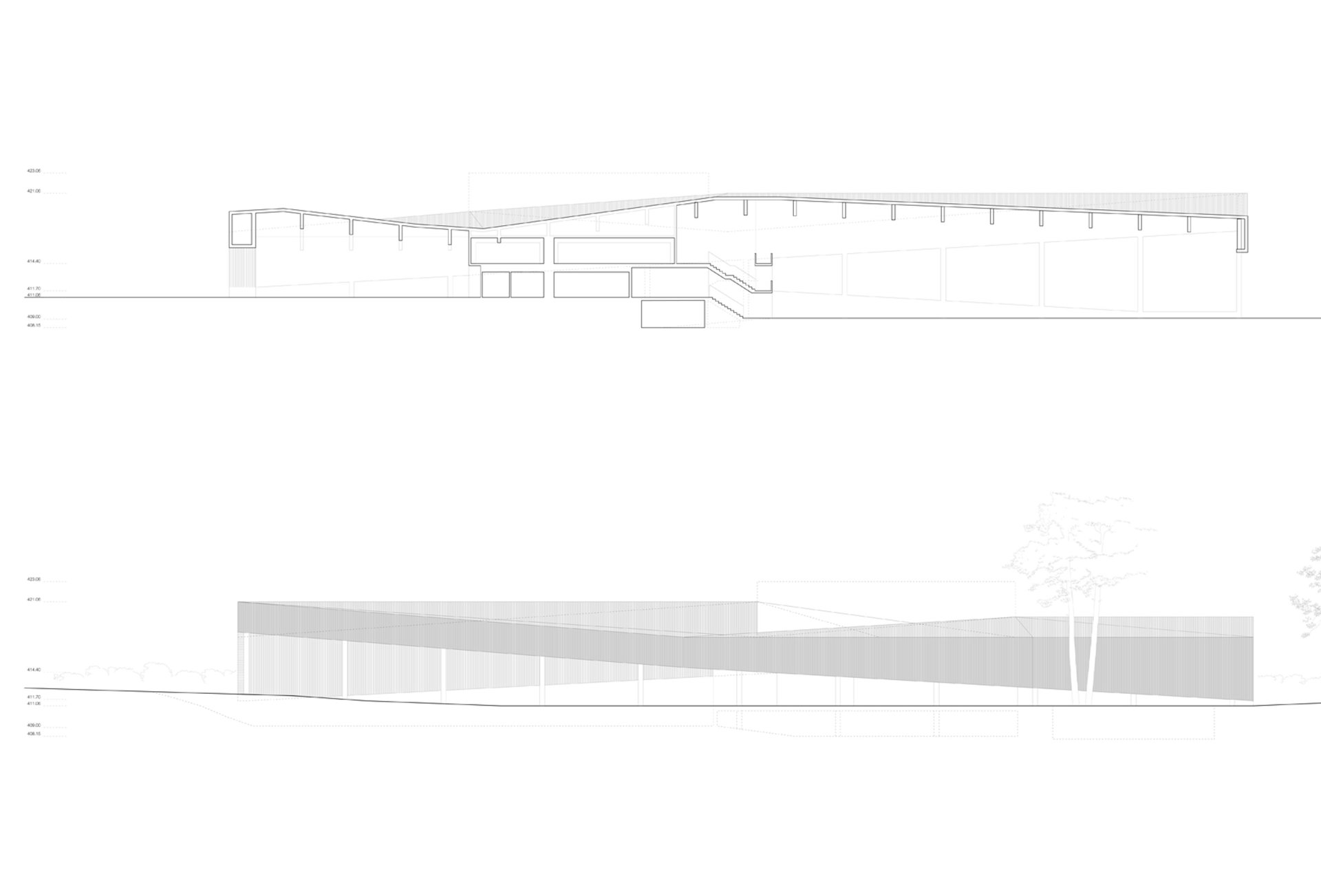Section anf facade Philippe Meyer Architecte - Piscine Plein champs