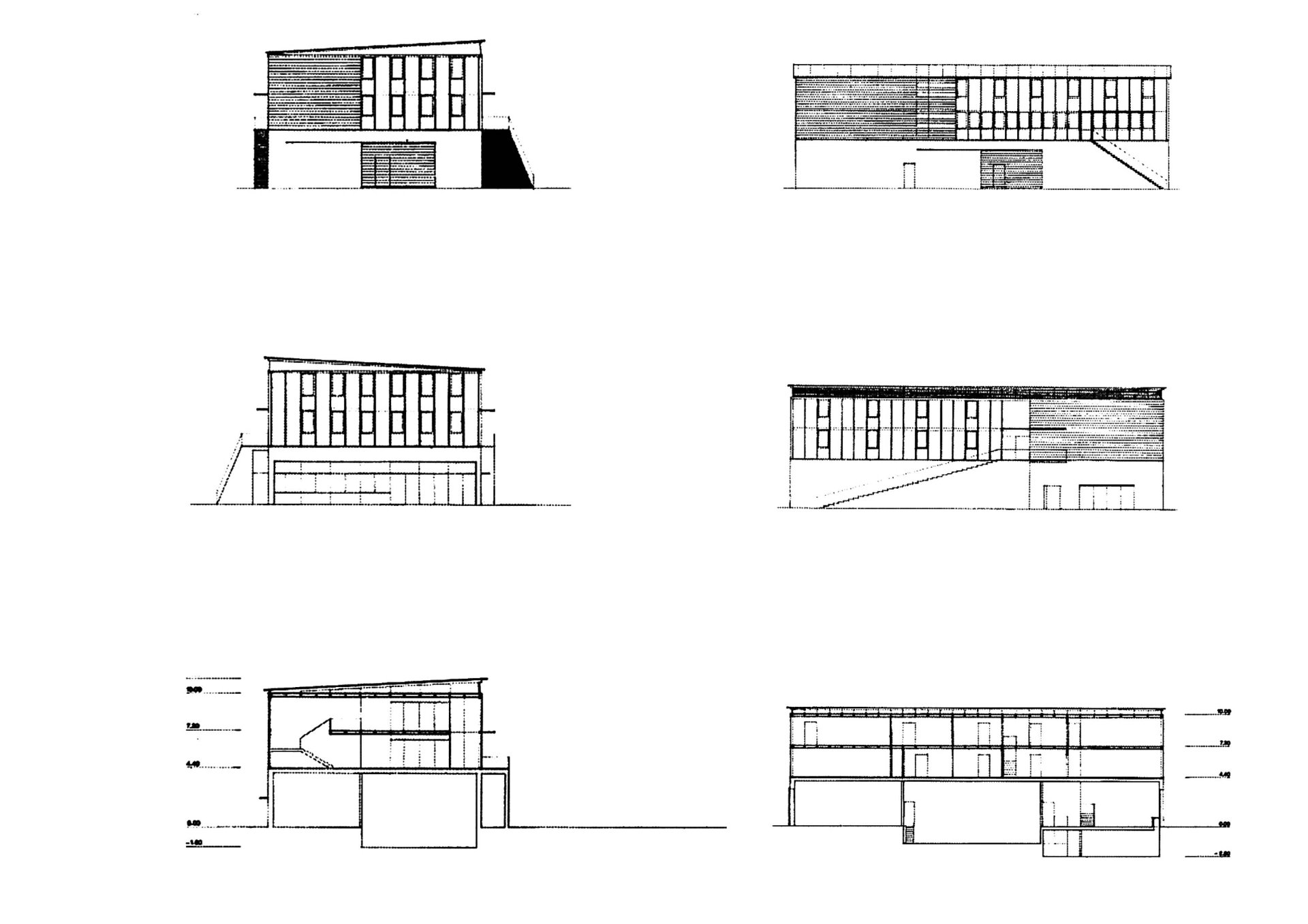 Elevations and Section Philippe Meyer Architecte - Bâtiment administratif