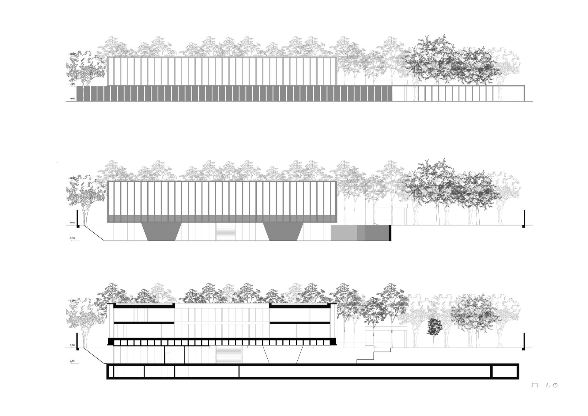 Facades and section Philippe Meyer Architecte - Ambassade Gothard block