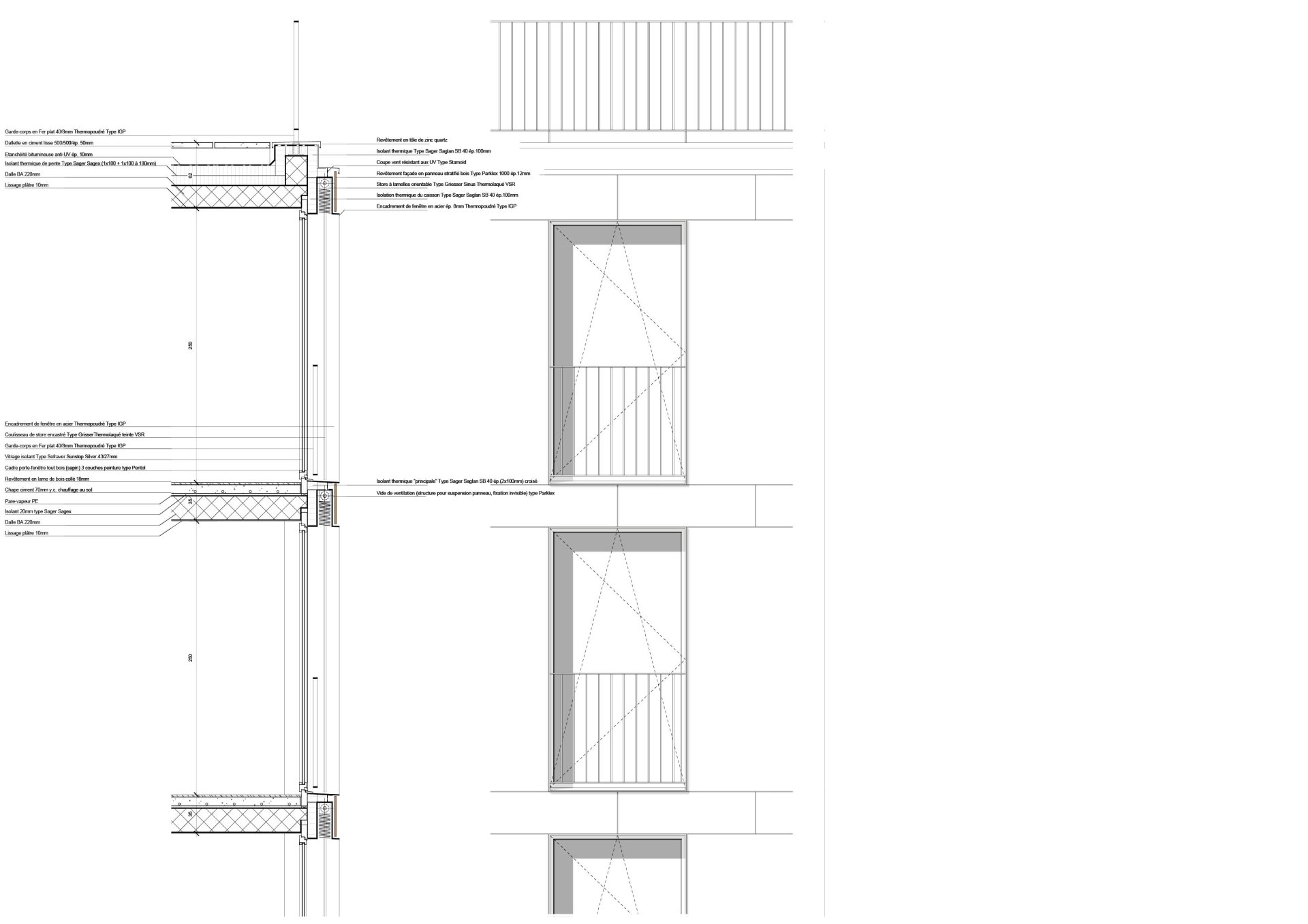 Section and Facade Details Philippe Meyer Architecte - Logements collectifs