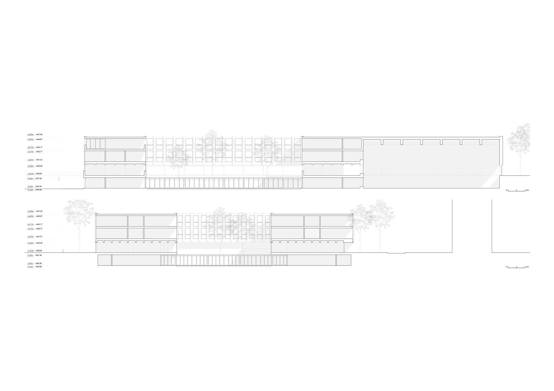 Sections AA' and BB' Philippe Meyer Architecte - Complexe scolaire