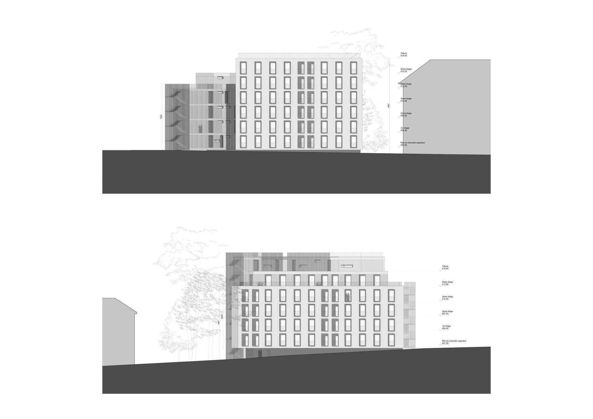 North-West and North-East facades Philippe Meyer Architecte - Immeuble d'habitation La part du vide