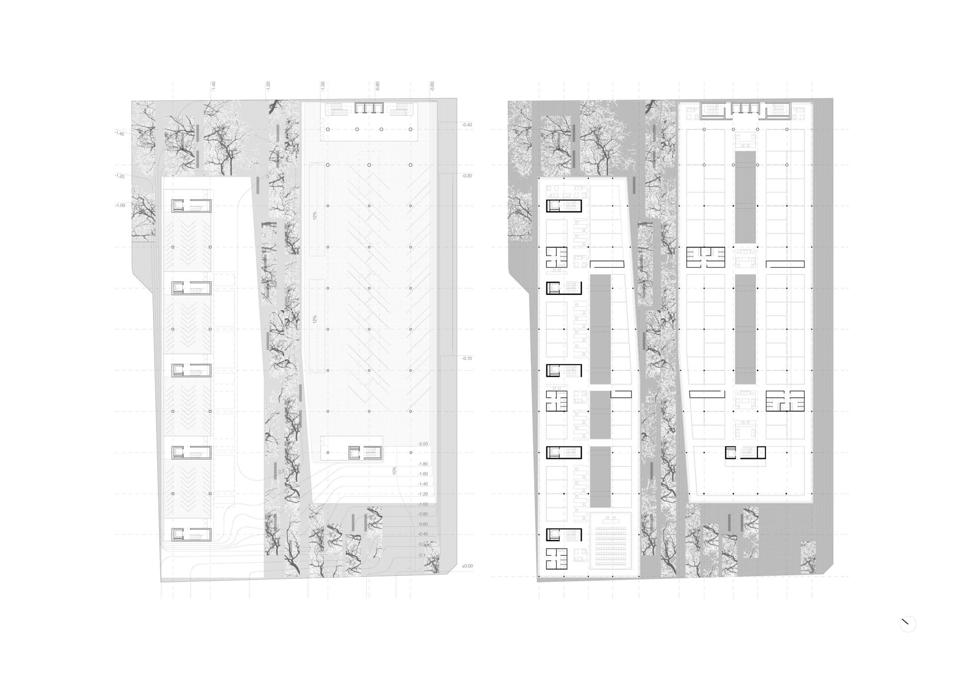Basement and lower ground floor plans Philippe Meyer Architecte - Logements