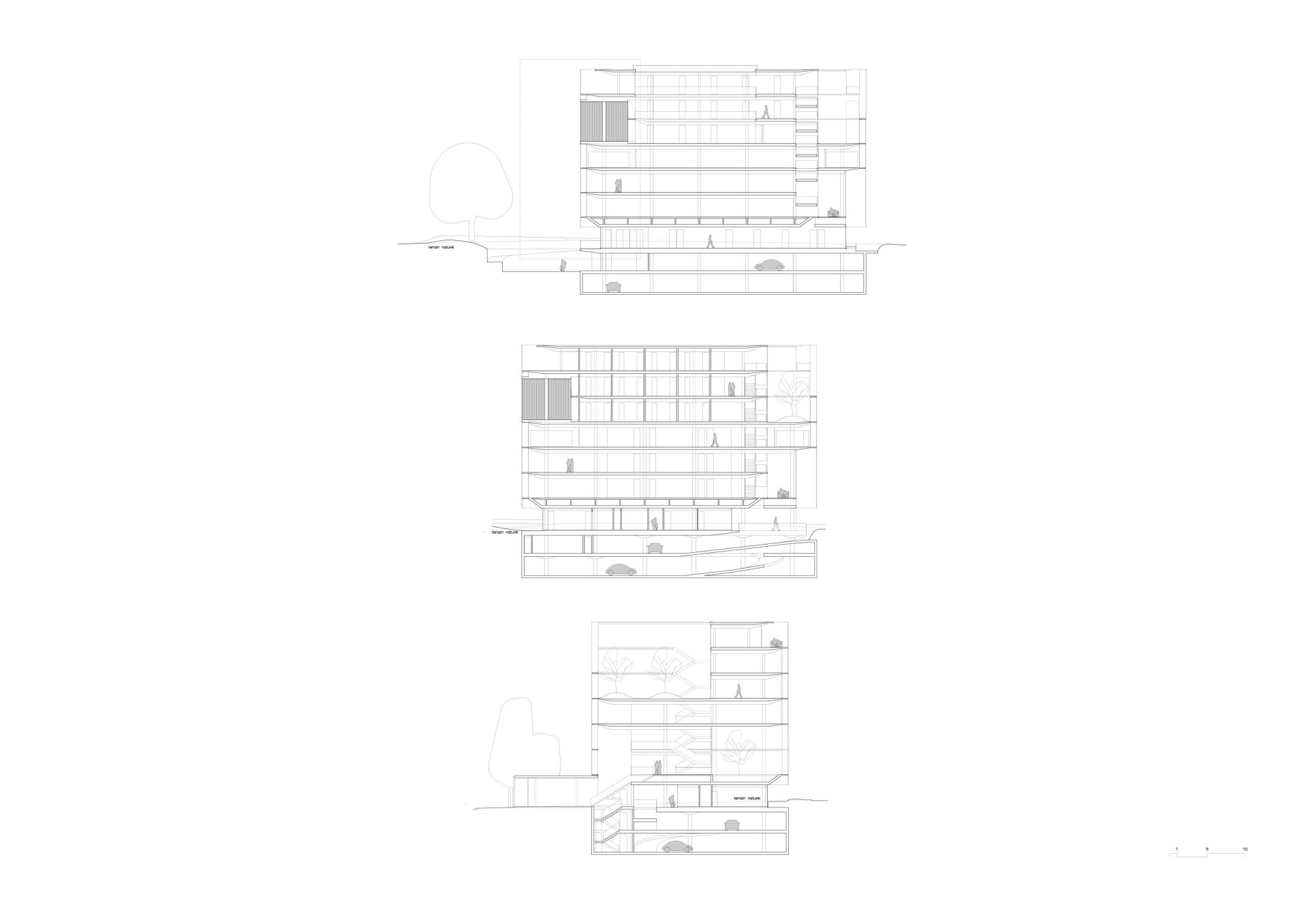 Sections Philippe Meyer Architecte - Bureaux et Hotel