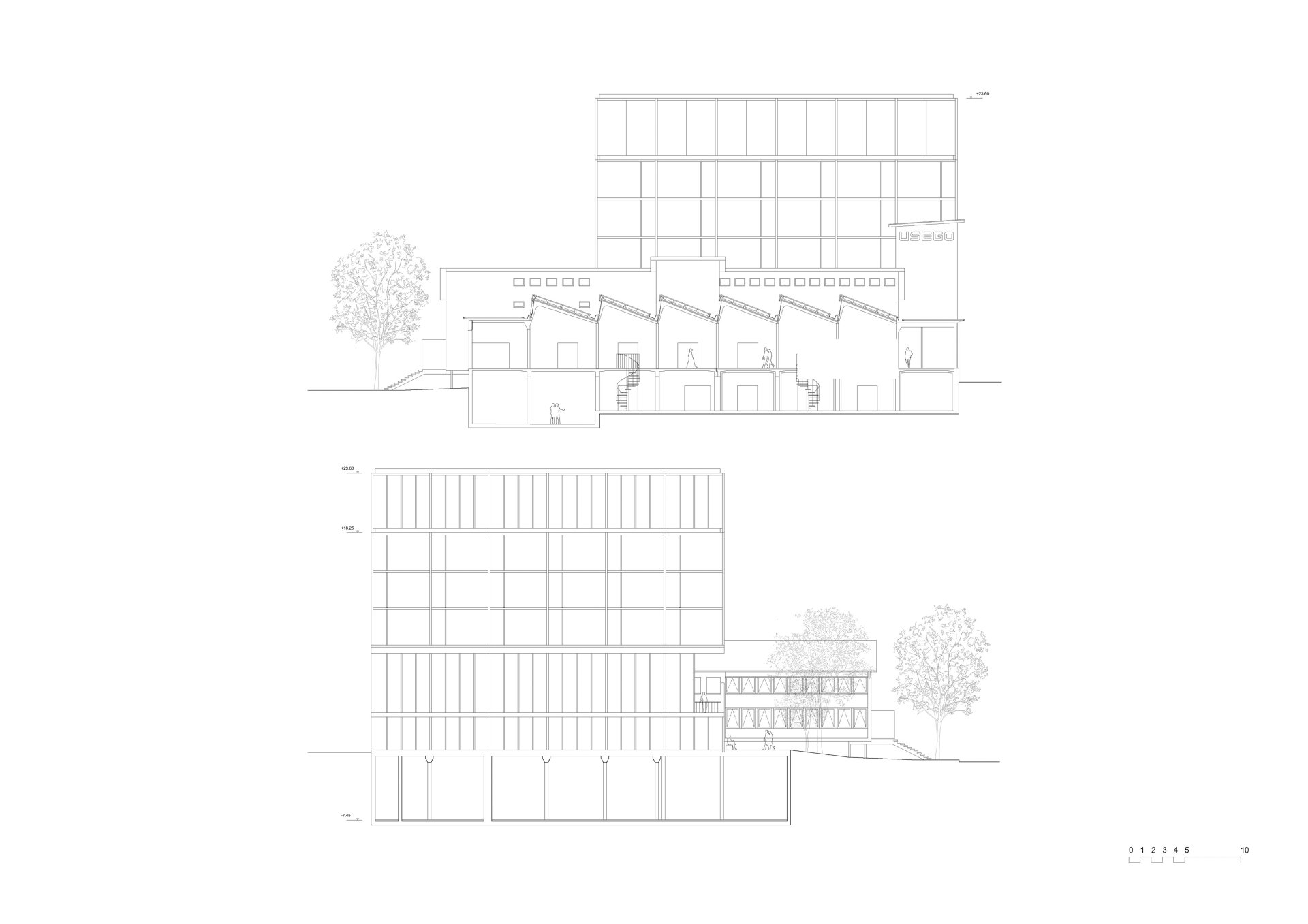 South and north facades Philippe Meyer Architecte - Ecole de couture